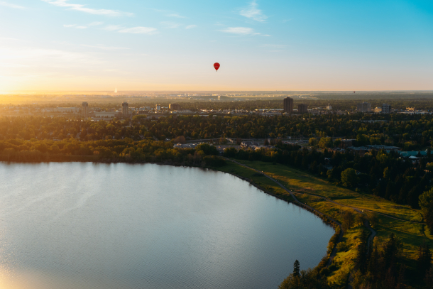 Sundance hot air balloon in Calgary's blue skies