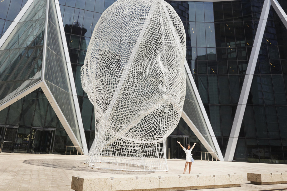 Wonderland head sculpture downtown Calgary