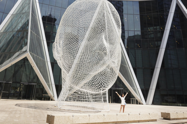 Wonderland head sculpture downtown Calgary