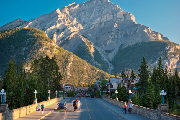 Banff Avenue street scene in the Canadian Rockies