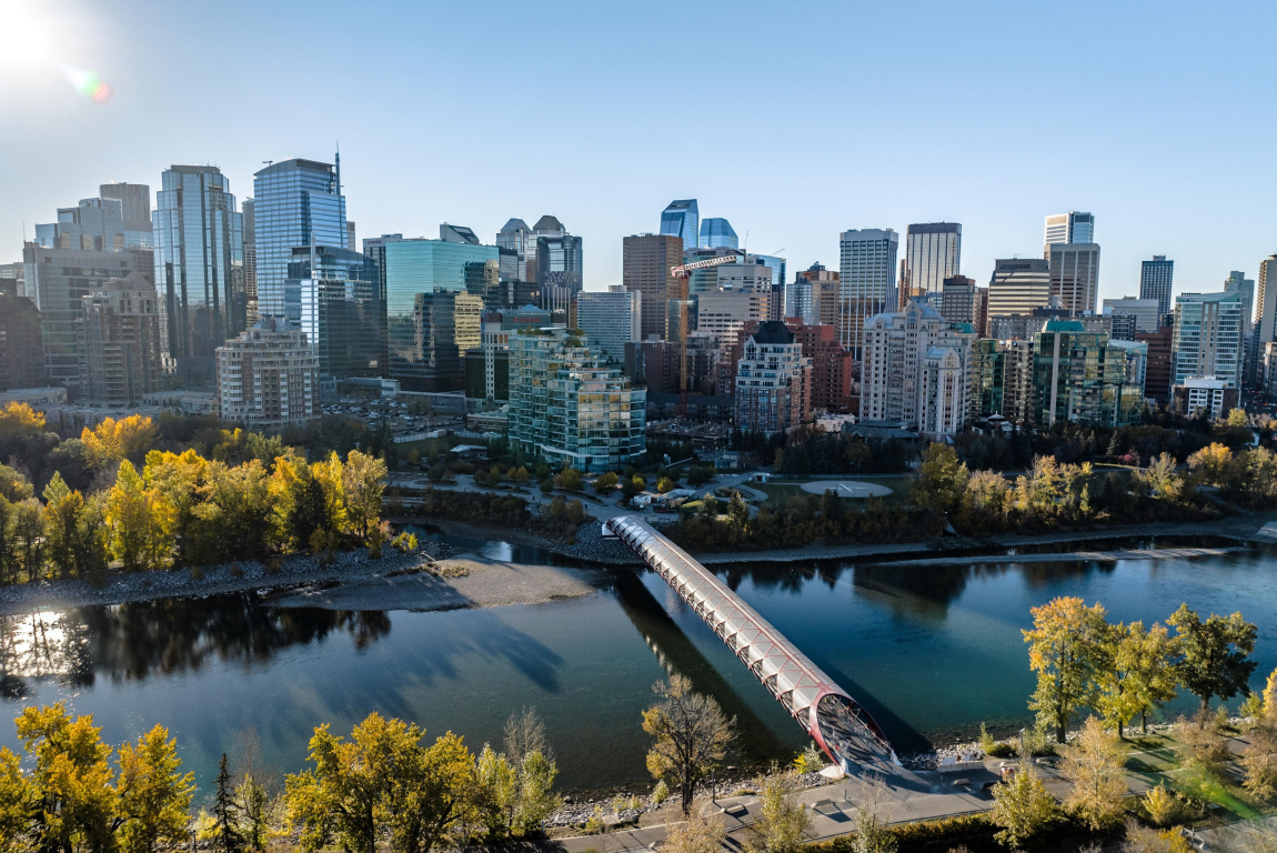 Calgary summer skyline and bow river