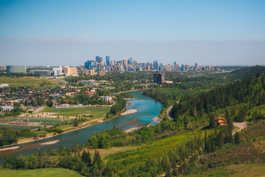 Calgary skyline looking over shouldice athletic park