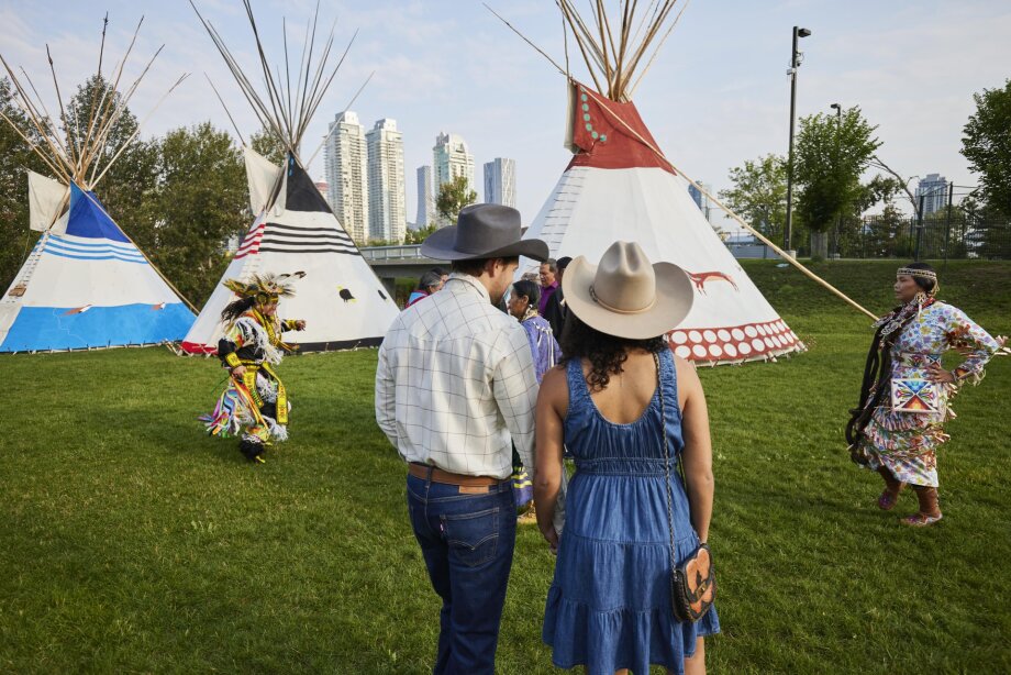 Various Indigenous Dancers at Elbow River Camp during Stampede 2023