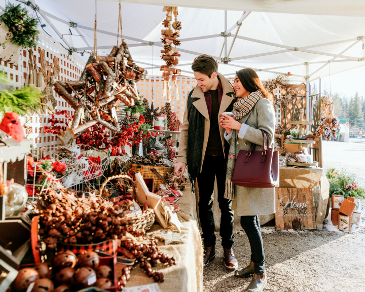 Couple Christmas shopping at Millarville Christmas market