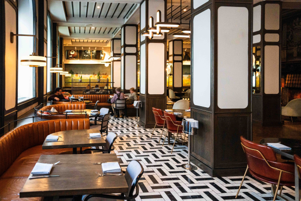 Interior of lounge in the Fairmont Palliser Hotel.