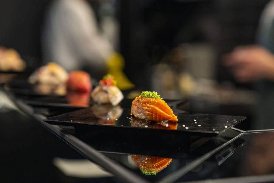 Tight shot of sushi sitting on a plate at Nupo in Calgary