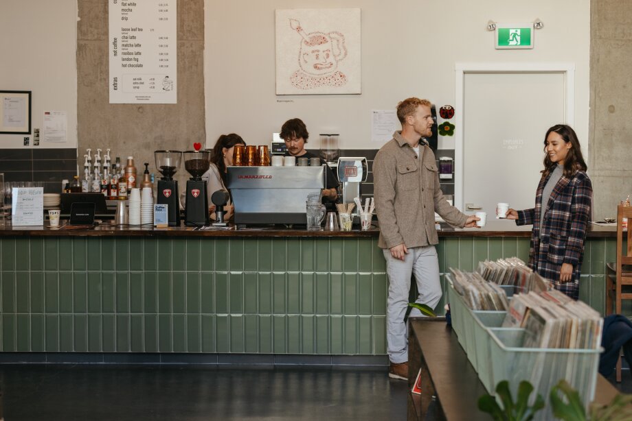 Couple inside Semantics Cafe in Victoria Park