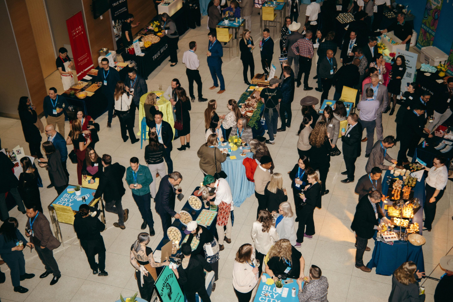 Crowd of industry colleagues at Tourism Calgary's Town Hall social event
