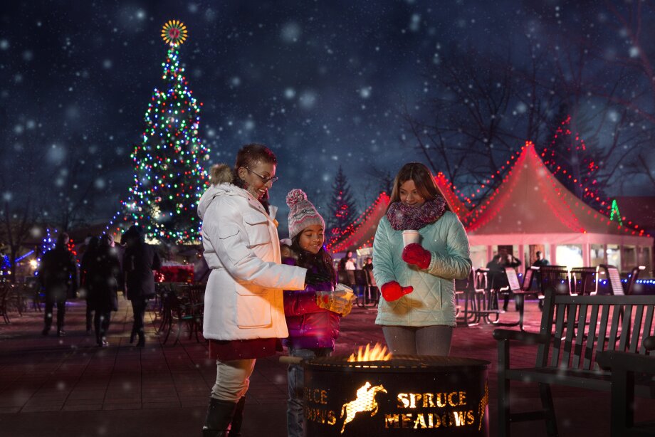 Family outside at the Spruce Meadows International Christmas Market