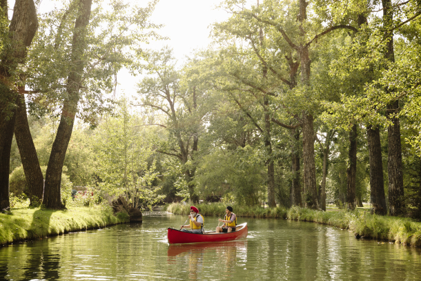 Two men canoeing Bowness Lagoon