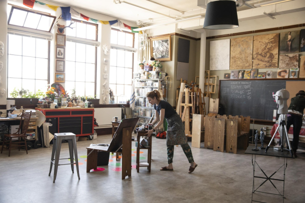 Woman setting up cSPACE