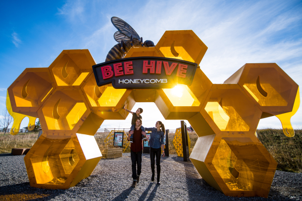 Family at the Bee Hive active learning park at Granary Road