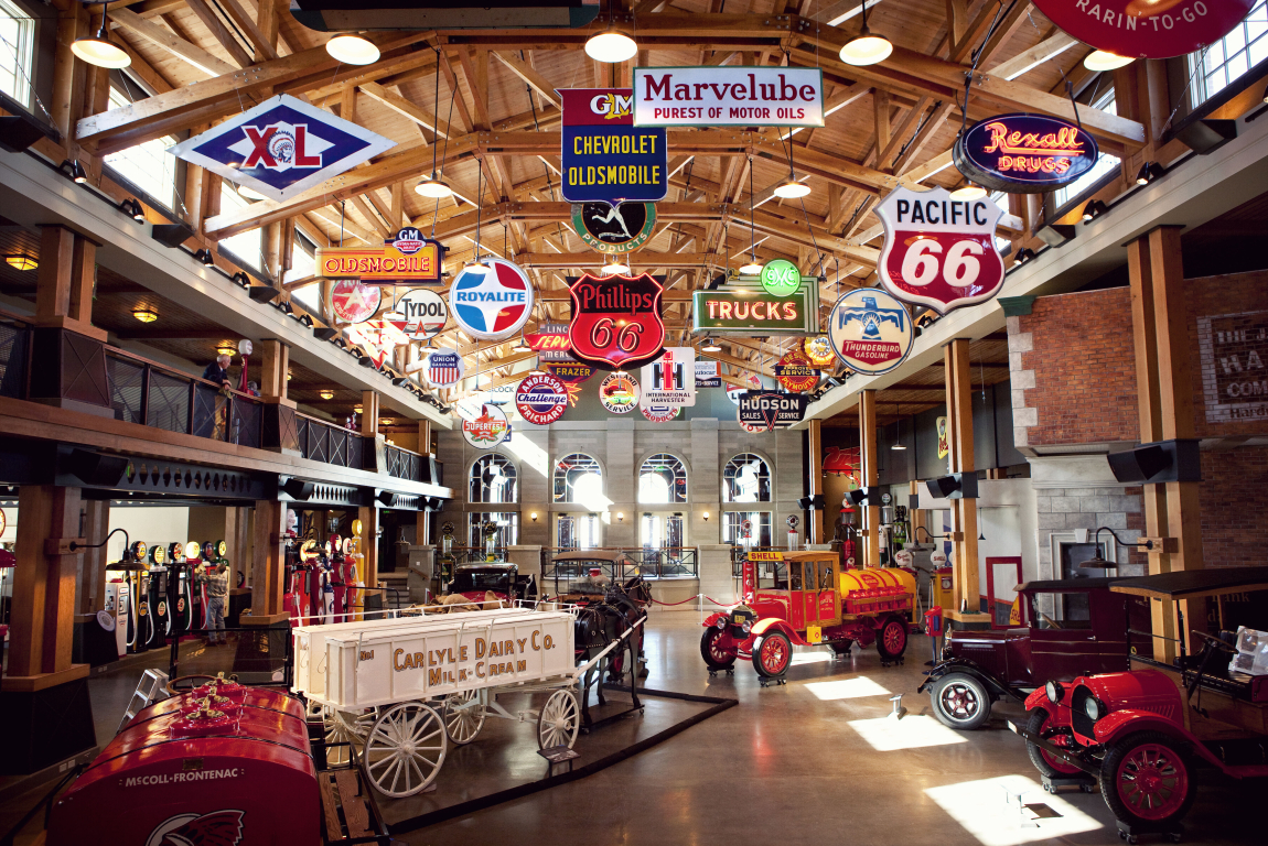 An interior shot and overview of Gasoline Alley at Heritage Park in Calgary