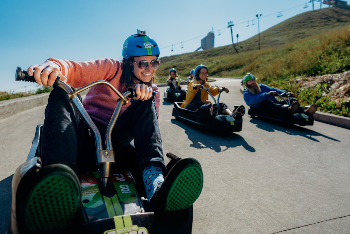 Downhill karting with friends at Winsport