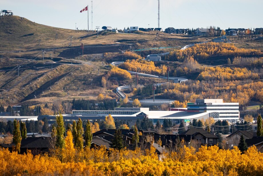 A far away look at Canada Olympic Park in the fall.