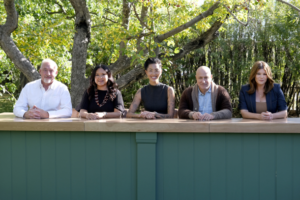 The judges assemble in Rouge’s kitchen garden