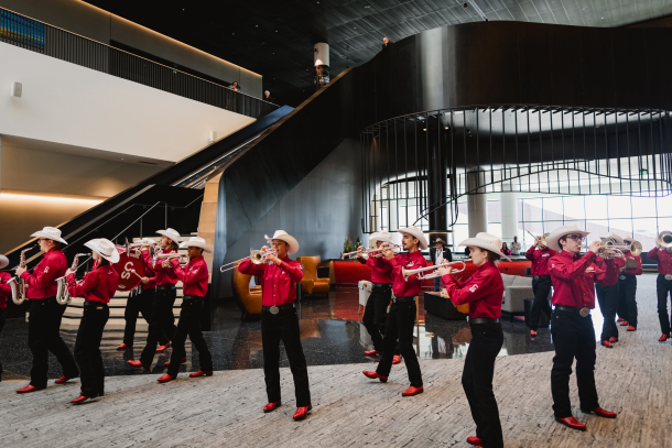 people gathering in The Exchange area at the BMO Centre
