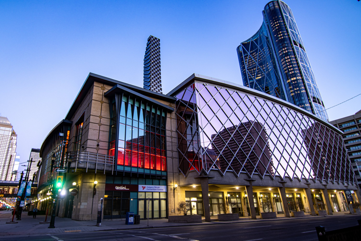 Exterior shot of the Calgary Telus Convention Centre.